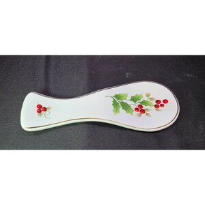 Vintage Royal Norfolk Holly Berry Porcelain Spoon Rest Christmas Holiday